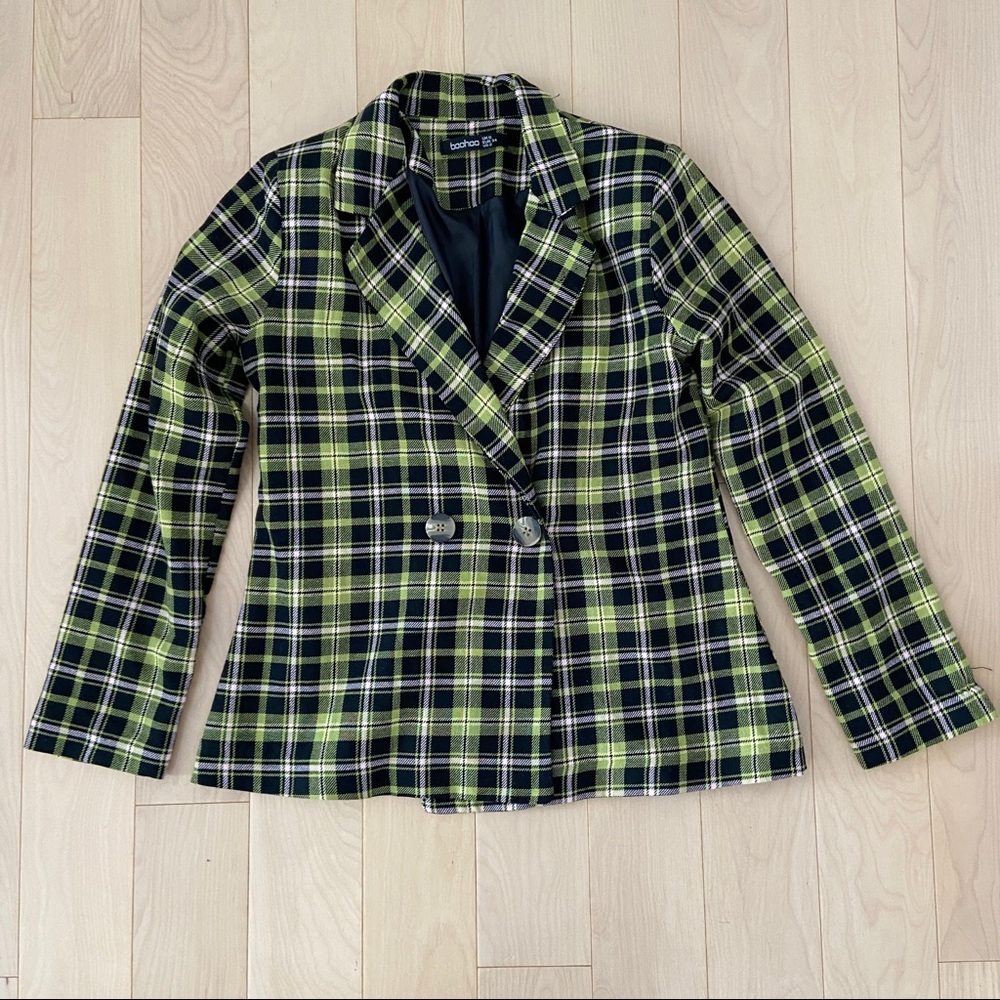 Boohoo Lime Green Plaid Blazer
